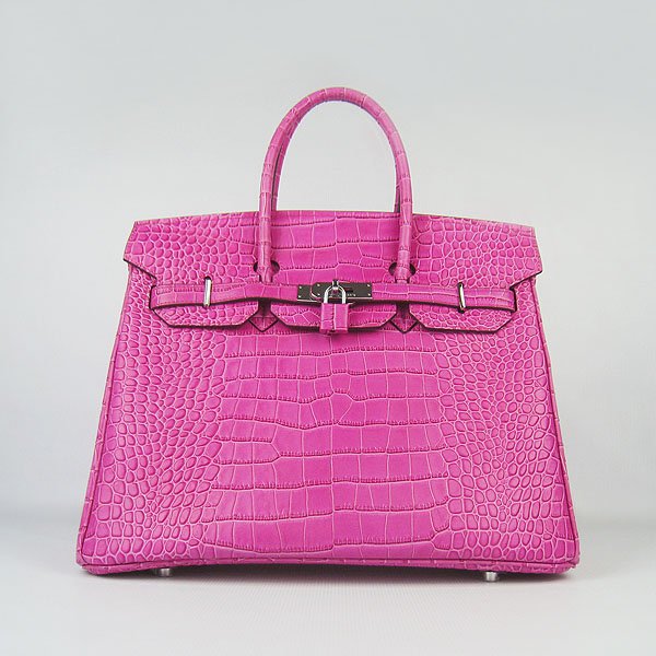 High Quality Fake Hermes Birkin 35CM Crocodile Veins Leather Bag Peach 6089 - Click Image to Close